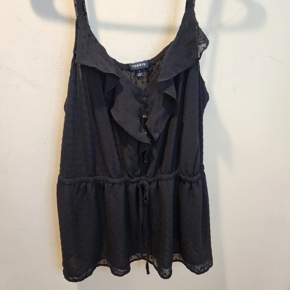 Torrid Black Ruffle Detail Women's Plus Size Tank Top 2 - Picture 3 of 11